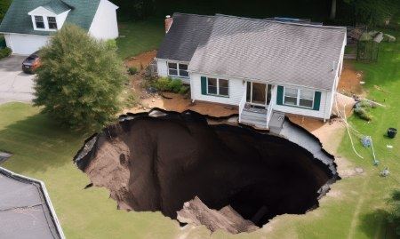 An aerial view of a sinkhole before the remediation process.