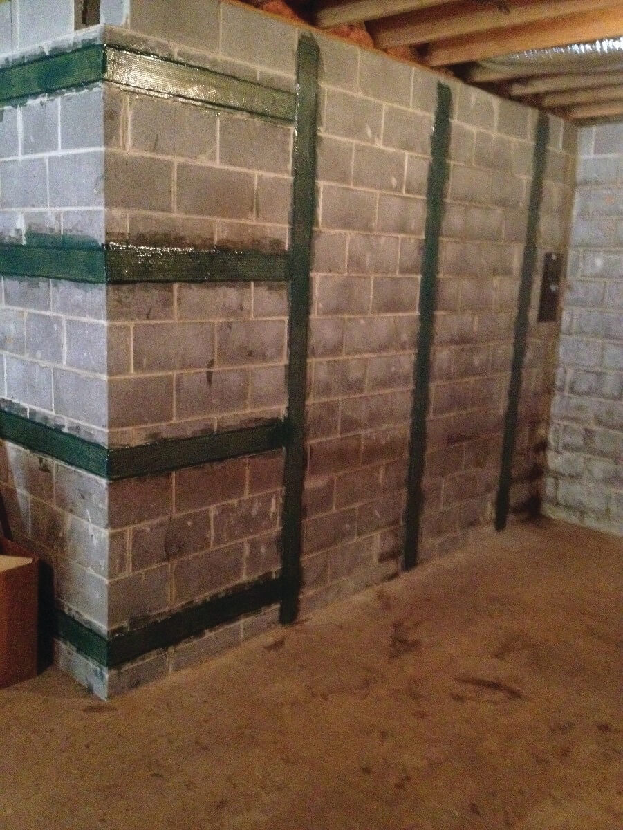 basement wall repair with Kevlar straps 